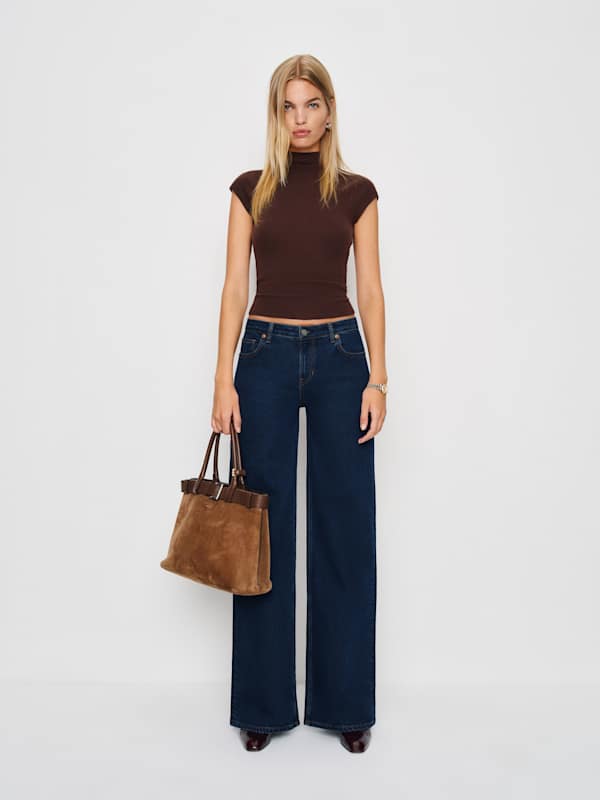 Greta Super Stretch Low Rise Wide Leg Jeans - Reservoir